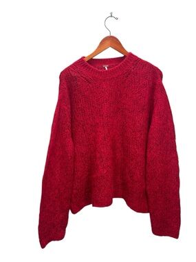 Free People Red Alpaca Blend Knit Crewneck Open Knit Sweater Size Small